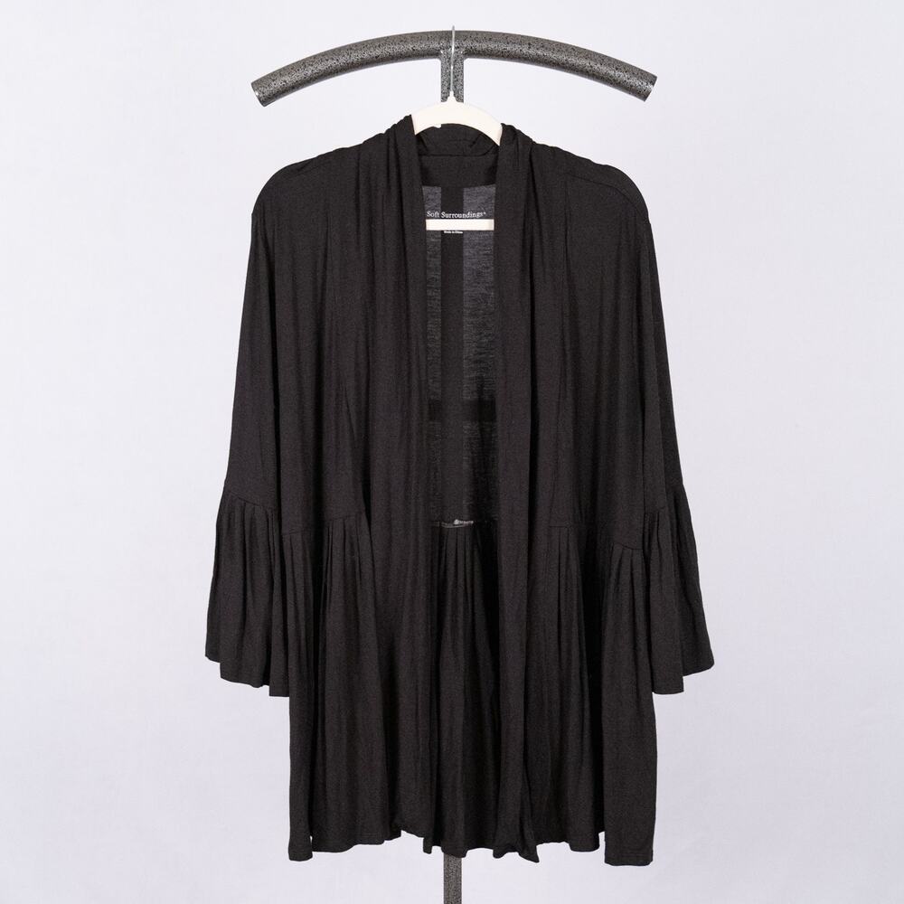 Soft Surroundings Black Open Front Knit Top LARGE Bell Sleeve Lagenlook Casual